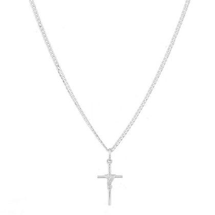 Imagem de Cordão Corrente Masculina Grumet 70cm Pingente Cruz Crucifixo De Prata 925