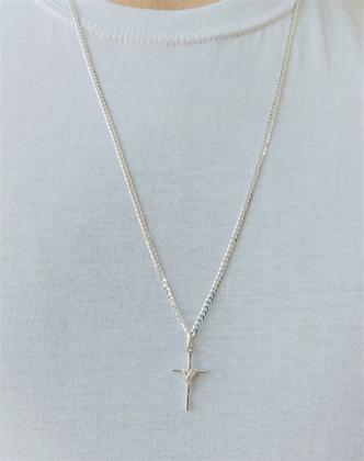 Imagem de Cordão Corrente Masculina Grumet 70cm Pingente Cruz Crucifixo De Prata 925