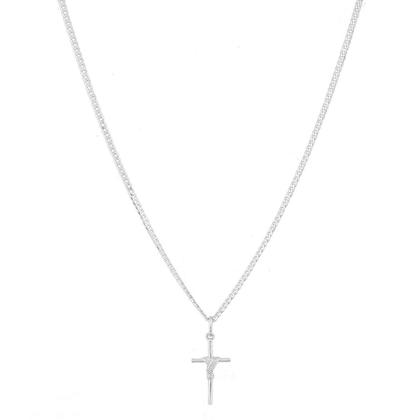 Imagem de Cordão Corrente Masculina Grumet 70cm Pingente Cruz Crucifixo De Prata 925