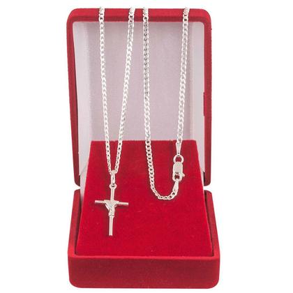 Imagem de Cordão Corrente Masculina Grumet 70cm Pingente Cruz Crucifixo De Prata 925