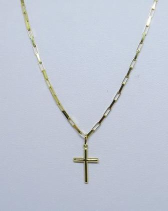 Imagem de Cordão Corrente Masculino Ouro 4.1g Pingente Cruz Crucifixo 1g Ouro 18k 750 Cadeado