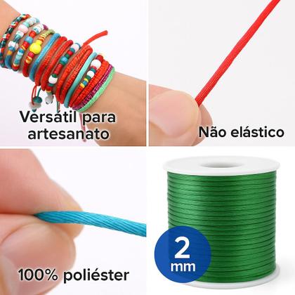 Imagem de Cordão de cetim fio de seda rabo de rato de 2mm rolo com 50 metros 100% poliéster para artesanatos costura bordado
