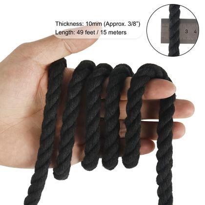 Imagem de Cordão de macramê Tenn Well Black, corda de algodão de 10 mm de espessura, 15 m de comprimento