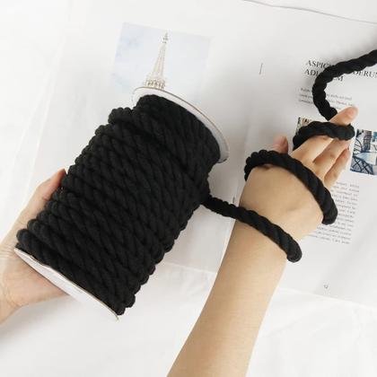 Imagem de Cordão de macramê Tenn Well Black, corda de algodão de 10 mm de espessura, 15 m de comprimento