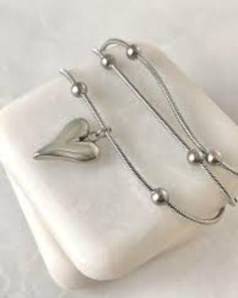 Imagem de Cordão Diferenciado com Pingente Coração Aço Inox