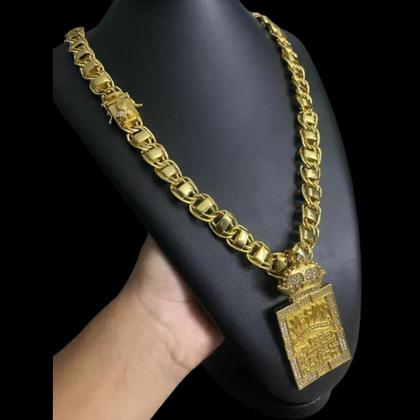 Imagem de Cordão Dubai 15Mm + Pingente Jesus - Banhado A Ouro 18K