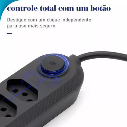 Imagem de Cordão Elétrico 3 Tomadas com USB Bivolt Espacadas Para Computador Entrega Rápida