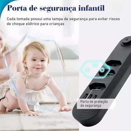 Imagem de Cordão Elétrico 3 Tomadas Com Usb Metálico Televisão Oficial