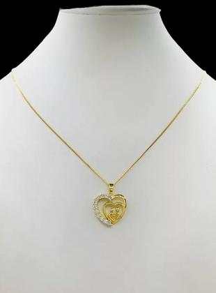 Imagem de Cordão Feminino 1mm Corações Casal - Banhado a Ouro 18k