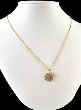 Imagem de Cordão Feminino 1mm Lua e Sol - Banhado a Ouro 18k