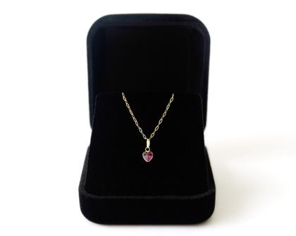 Imagem de Cordão Feminino Bailarina Ouro 18 K 750 45cm Pingente Coração Rosa Escuro