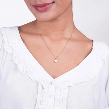 Imagem de Cordão Feminino Coração Cravejado Presente Mulher Rommanel + Brincos Banhados Ouro 18k