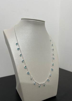 Imagem de Cordão feminino prata italiana com pedras azul