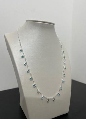 Imagem de Cordão feminino prata italiana com pedras azul