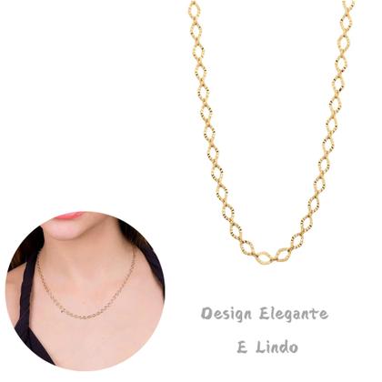 Imagem de Cordão Feminino Rommanel Trabalhado Losango Banhado Ouro 18k  531468