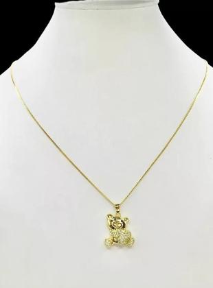 Imagem de Cordão Feminino Urso Abraçando Coração - Banhado a Ouro 1mm