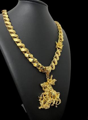 Imagem de Cordão Friso S 12mm Fecho São Jorge +Pingente Banhado a ouro