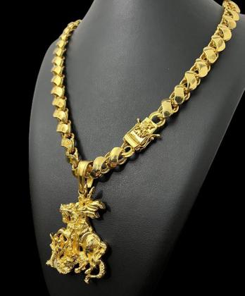 Imagem de Cordão Friso S 12mm Fecho São Jorge +Pingente Banhado a ouro