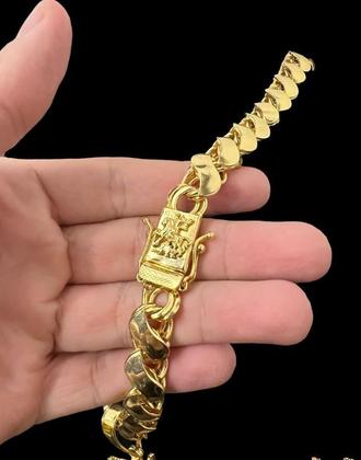 Imagem de Cordão Friso S 12mm Fecho São Jorge +Pingente Banhado a ouro