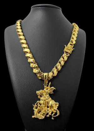 Imagem de Cordão Friso S 12mm Fecho São Jorge +Pingente Banhado a ouro