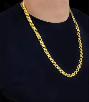 Imagem de Cordão Friso S 8Mm + Pingente Faixa Preta Banhado A Ouro 18K