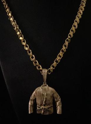 Imagem de Cordão Friso S 8Mm + Pingente Faixa Preta Banhado A Ouro 18K