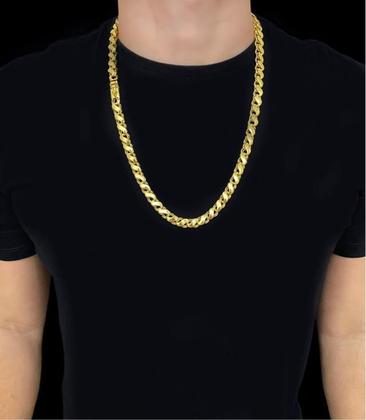 Imagem de Cordão Friso S 8Mm + Pingente Faixa Preta Banhado A Ouro 18K