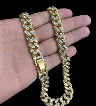 Imagem de Cordão grumet 13mm cravejado banhado + pingente nossa sra