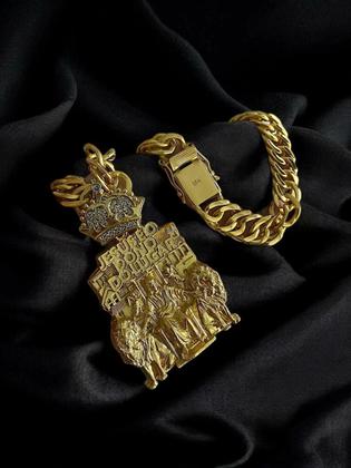 Imagem de Cordão Grumet 15Mm + Pingente Leão Jesus - Banhado A Ouro