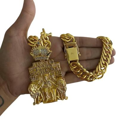 Imagem de Cordão Grumet 15Mm + Pingente Leão Jesus - Banhado A Ouro