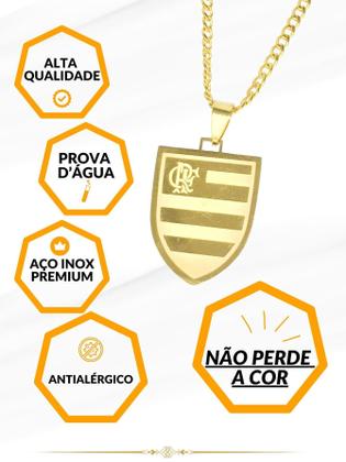 Imagem de Cordão Grumet 70Cm Pingente Escudo Time Flamengo Crf Dourado