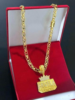 Imagem de Cordão Imperador 10mm Pingente Favela Venceu Banhado a Ouro
