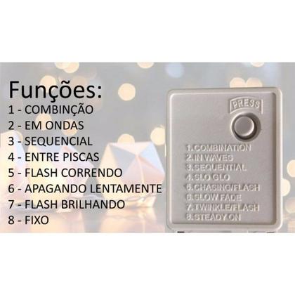 Imagem de Cordão Led Luz Varal 8 Funções 100 Bolinhas 8m Fio Verde Branco Quente 220V
