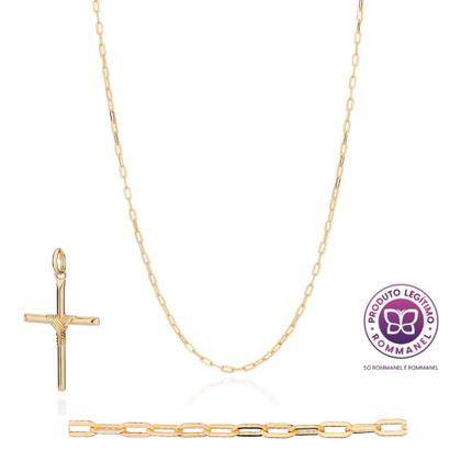 Imagem de Cordão Masculino Com Pingente Cruz Rommanel Banhado Ouro 18k Tamanho 70cm