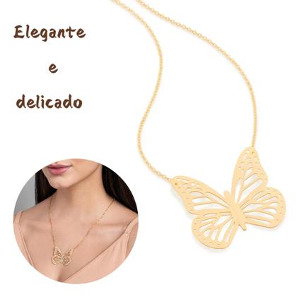 Imagem de Cordão Maxi Colar Banhado Ouro 18k Feminino Borboletas Rommanel Tamanho 50cm