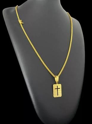 Imagem de Cordão Peruano 3mm + Pingente Cruz Jesus Banhado a Ouro 18k