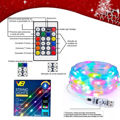 Imagem de Cordão Pisca Pisca Luz Led Smart Decoração 10m Controle Remoto App Bluetooth