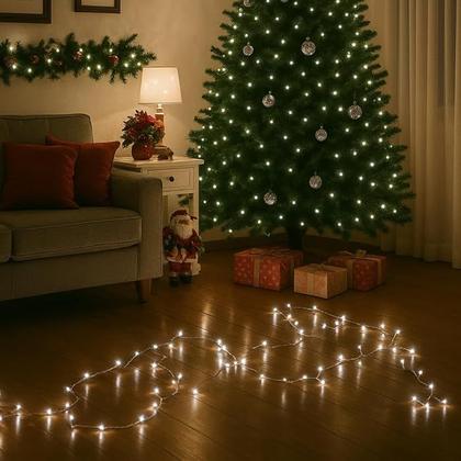Imagem de Cordão PiscaPisca LED Luz Branca 110V 10 Metros Natal 100 leds 8 funções Branco Natalino