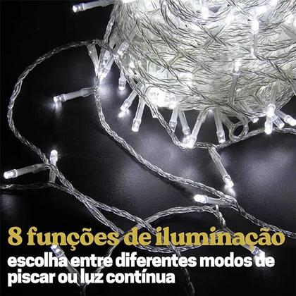 Imagem de Cordão PiscaPisca LED Luz Branca 110V 10 Metros Natal 100 leds 8 funções Branco Natalino