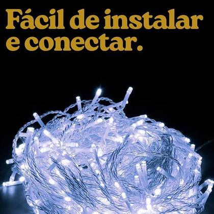 Imagem de Cordão PiscaPisca LED Luz Branca 110V 10 Metros Natal 100 leds 8 funções Branco Natalino