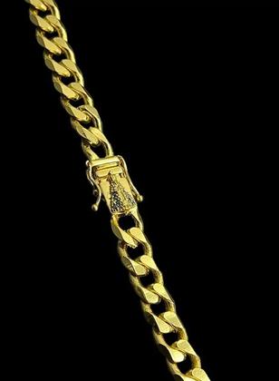 Imagem de Cordão Pitbull 10mm Fecho Nossa Senhora Banhado A Ouro 18k
