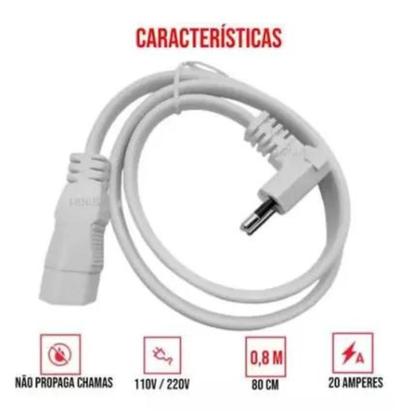 Imagem de Cordão Prolongador Extensor 80cm 20A Branco Megatron