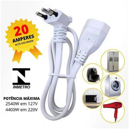 Imagem de Cordão Prolongador Extensor 80cm 20A Branco Megatron