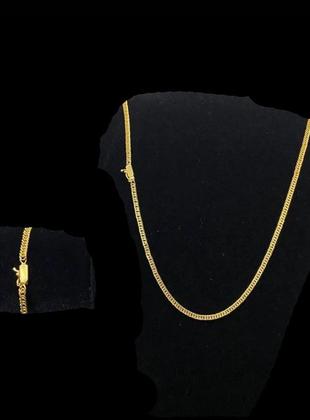 Imagem de Cordão + Pulseira 3mm Grumet Lacraia Banhado A Ouro 18k