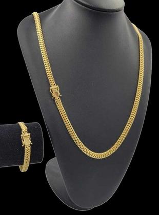 Imagem de Cordão + pulseira lacraia 8mm - banhado a ouro 18k