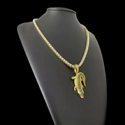 Imagem de Cordão Riviera + Pingente Jacaré Cravejado - Banhado a Ouro