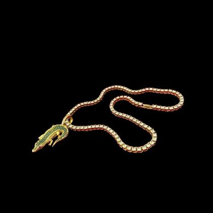 Imagem de Cordão Riviera + Pingente Jacaré Cravejado - Banhado a Ouro
