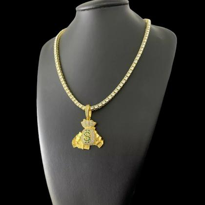 Imagem de Cordão Riviera + Pingente Saco Dinheiro - Banhado a Ouro 18k