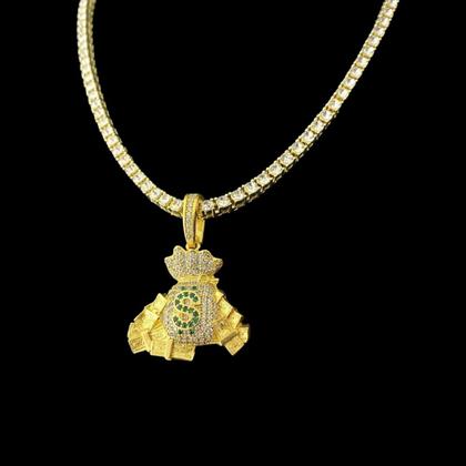 Imagem de Cordão Riviera + Pingente Saco Dinheiro - Banhado a Ouro 18k