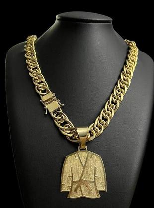 Imagem de Cordão Romana 15Mm + Pingente Faixa Preta - Banhado A Ouro